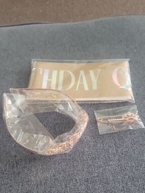 Birthday Queen Rose Gold Jeweled Headband and Hairpin Set